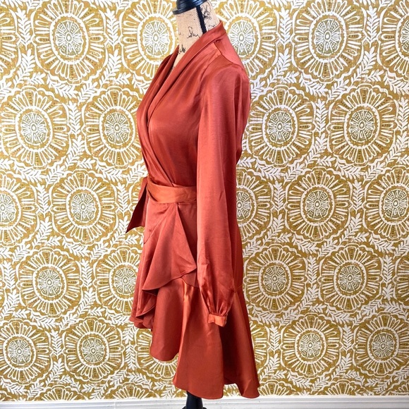 Lucy Paris Adonia Beautiful Satin Wrap Dress in Rust Orange size Small - Picture 7 of 11